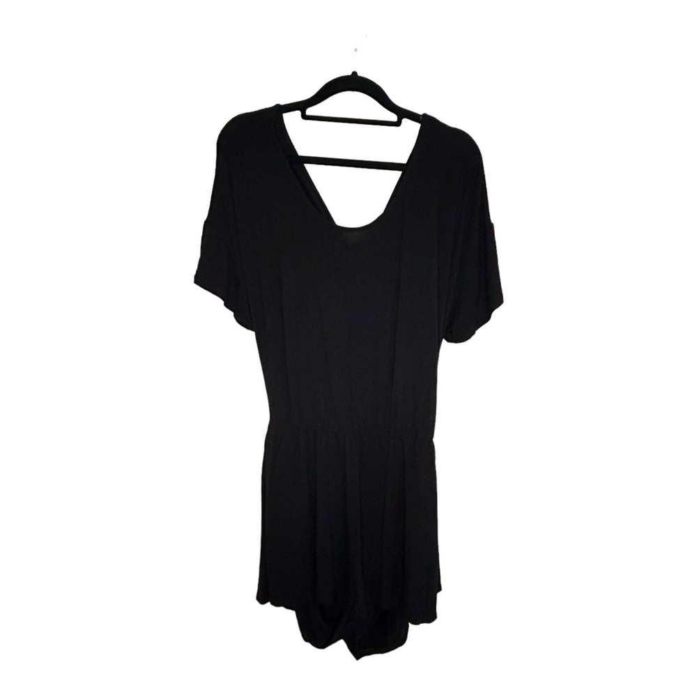American Threads Womens Black Romper Large Bow Tie Back Belt Loops Pockets